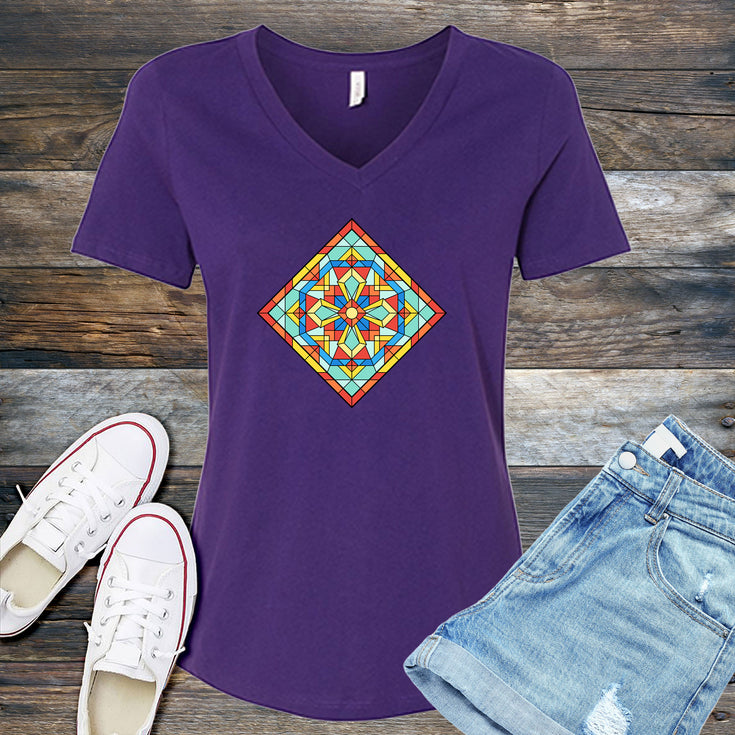 Tribal Stained Glass #2 V-Neck's Image